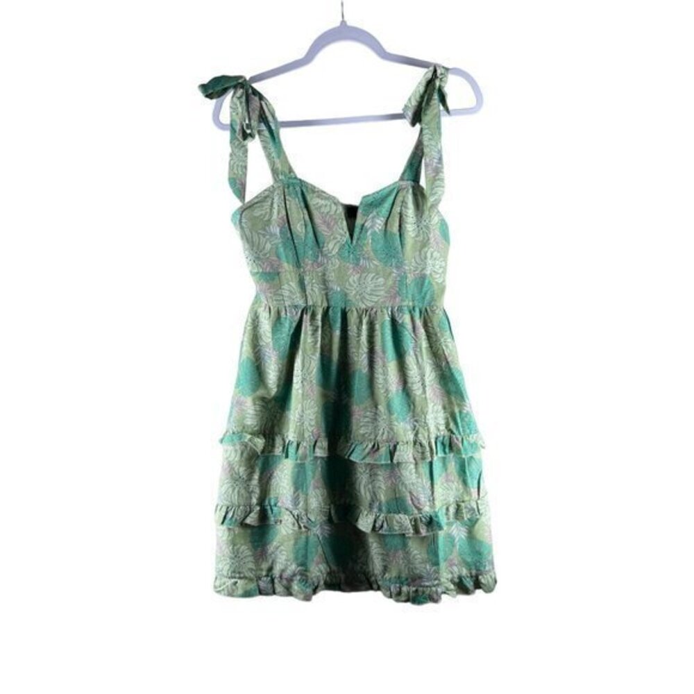 SBetro Womens Dress Size‎ L Leaf Print Tiered Ruffle Hem